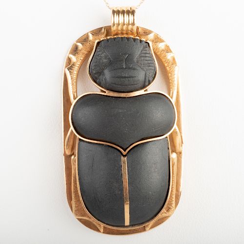 Steatite Scarab and 18k Gold Pendant