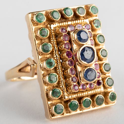 Ilias Lalaounis18k Gold, Sapphire, Ruby and Emerald Ring
