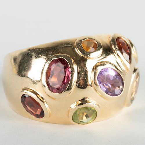 14k Gold and Colored Stone Domed Ring