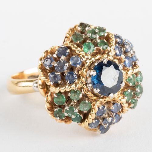 Italian 18k Gold, Emerald and Sapphire Ring