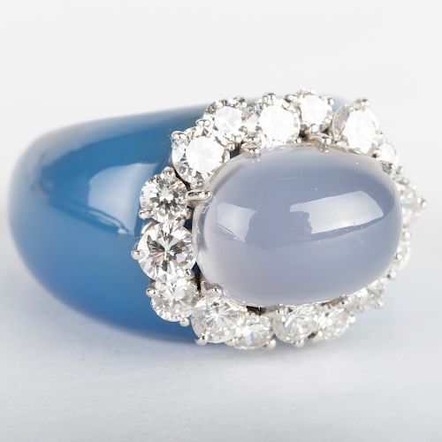 Blue Chalcedony, Gold, Diamond and Cabochon Ring