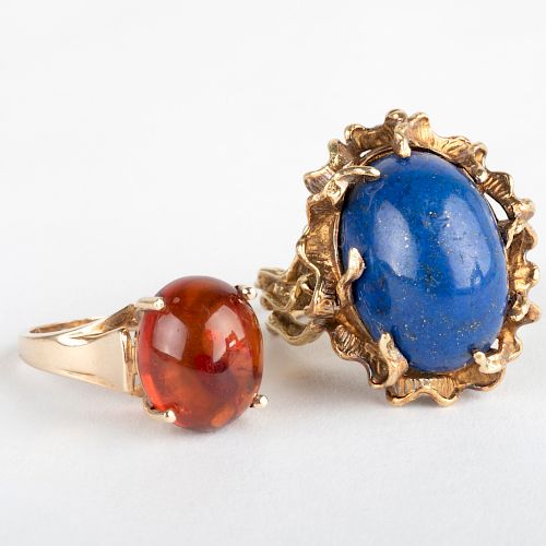 14k Gold and Lapis Lazuli Ring and a 10k Gold and Amber Ring