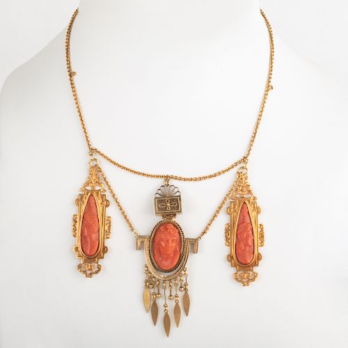 Victorian Gold and Carved Coral Necklace