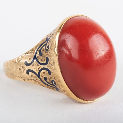 Italian 18k Gold and Ox Blood Coral Ring