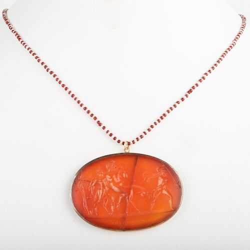 Neoclassical Carnelian Agate Intaglio of Selinus on a Donkey with Dionysus
