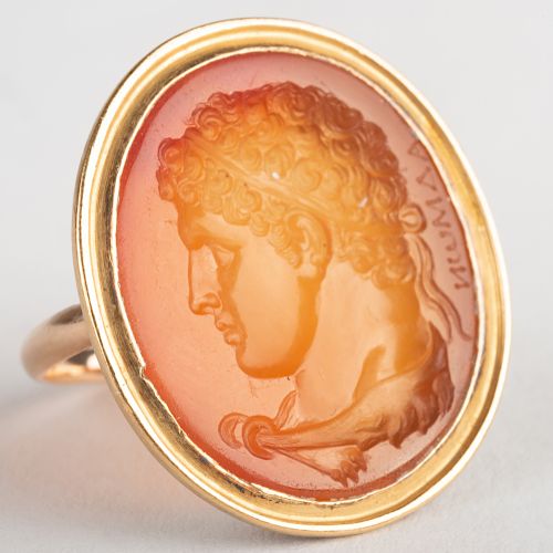 Carnelian Agate Intaglio of Hercules, Set in a Gold Ring
