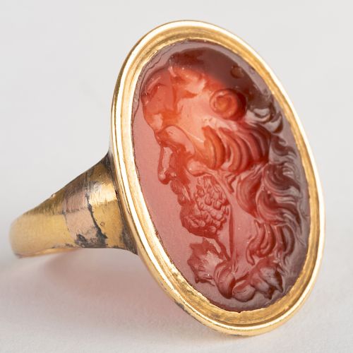 Carnelian Agate Intaglio of Hercules, Set in a Gold Ring