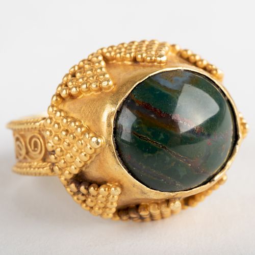 22k Granulated Gold and Blood Stone Ring