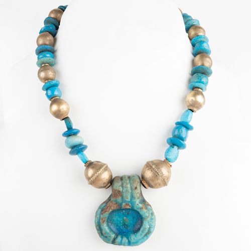 Egyptian Faience Necklace with Amulet
