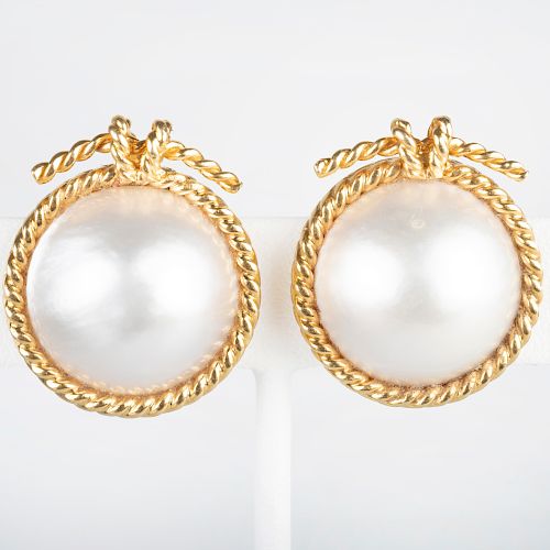 Verdura 18k Gold and Pearl Earclips