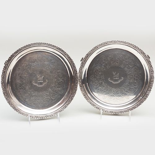 Pair of Early American Silver Salvers