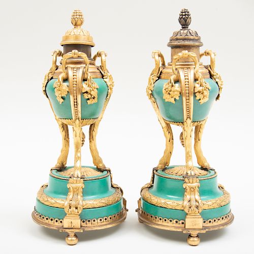 Pair of Louis XVI Style Gilt-Bronze Mounted Porcelain Cassoulets