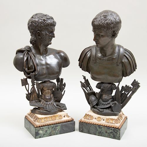 Pair of Bronze Busts of Roman Emperors