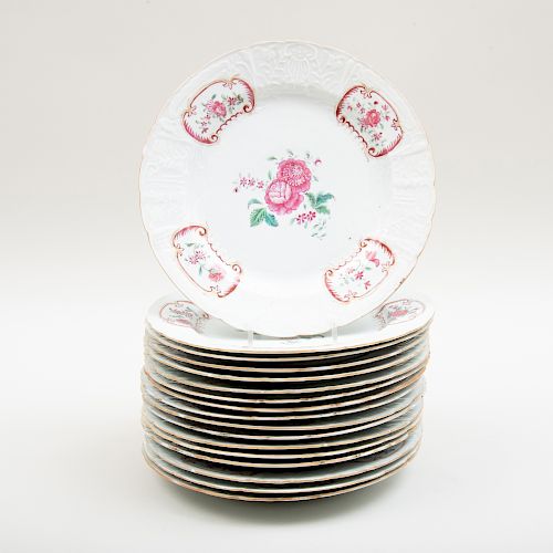 Set of Seventeen Chinese Export Famille Rose Porcelain Plates