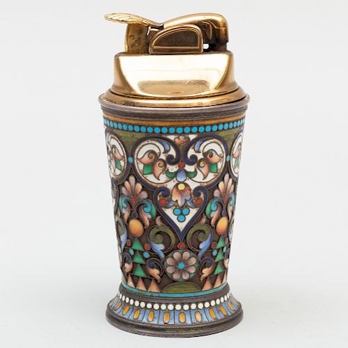 Russian Silver and Enamel Table Lighter