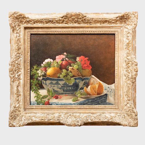 Attributed to Francois Bonvin (1817-1887): Bowl with Fruit and Flowers