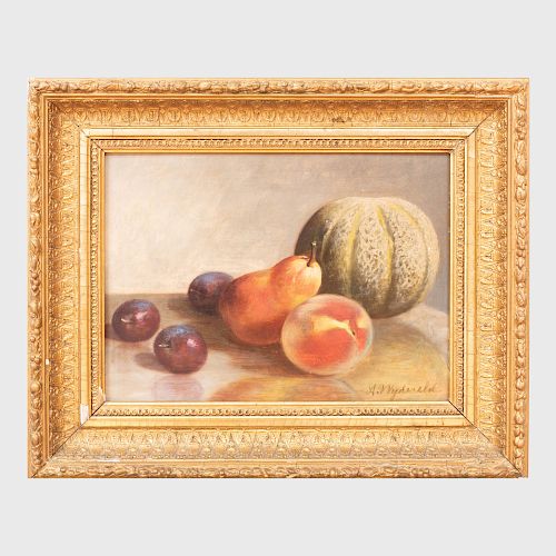 Arnoud Wydeveld (1823-1888): Still Life with Melon, Peaches and Plums