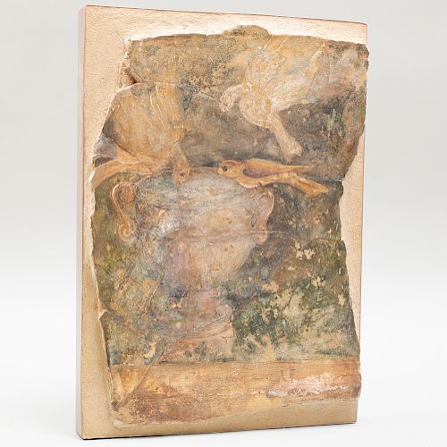 Roman Fragmentary Fresco of Birds and an Urn
