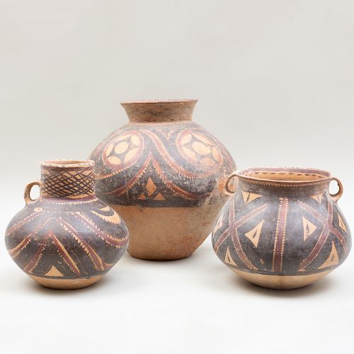 Group of Three Chinese Neolithic Painted Pottery Vessels