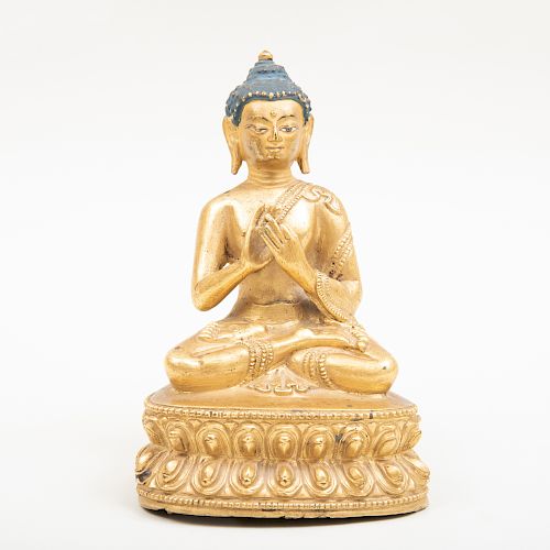 Tibetan Gilt-Bronze Figure of a Teaching Buddha