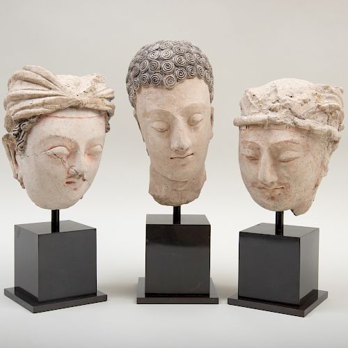 Group of Three Gandharan Clay Heads