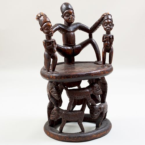 Fine Bamileke Wooden Figural Chair, Cameroon