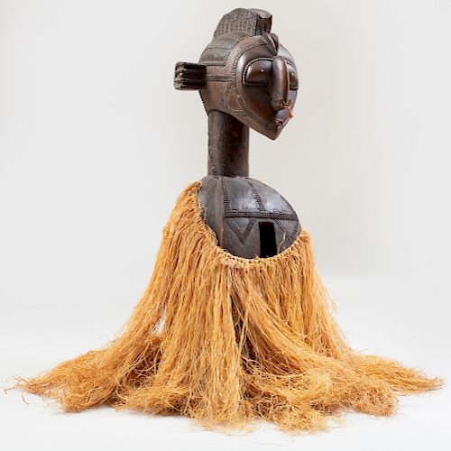 Baga Nimba Brass Studded Wood, Metal and Fiber Fertility Mask, Guinea