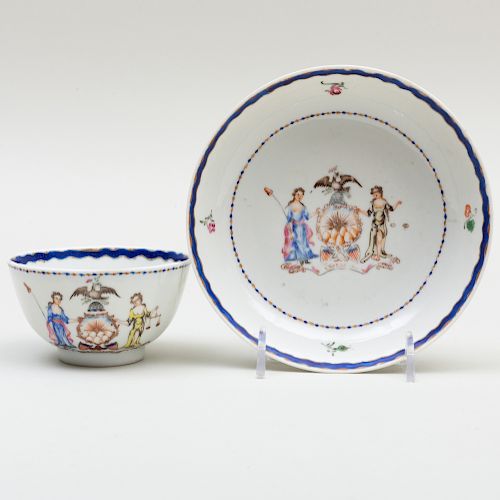 Chinese Export Porcelain Teabowl and Saucer Decorated with the Arms of the State of New York