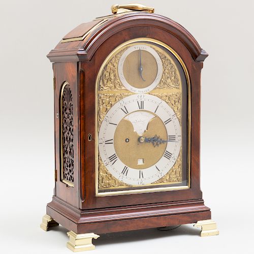 George III Brass-Mounted Mahogany Mantle Clock