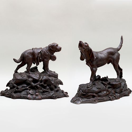 Two German Black Forest Carved Canine Figural Groups