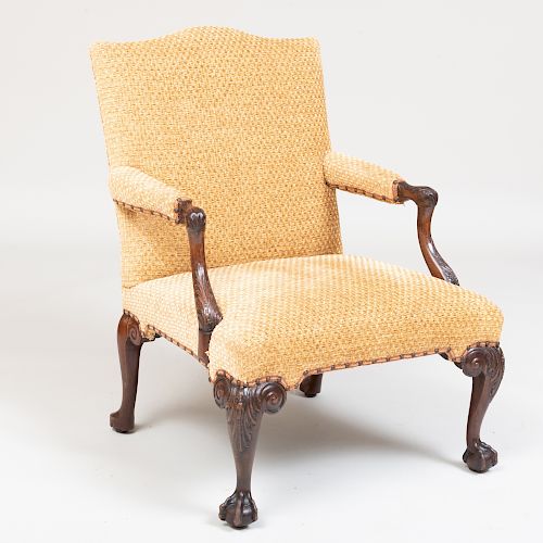 George III Carved Mahogany Library Armchair