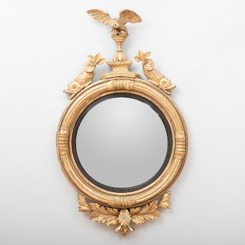 George III Giltwood and Ebonized Convex Mirror