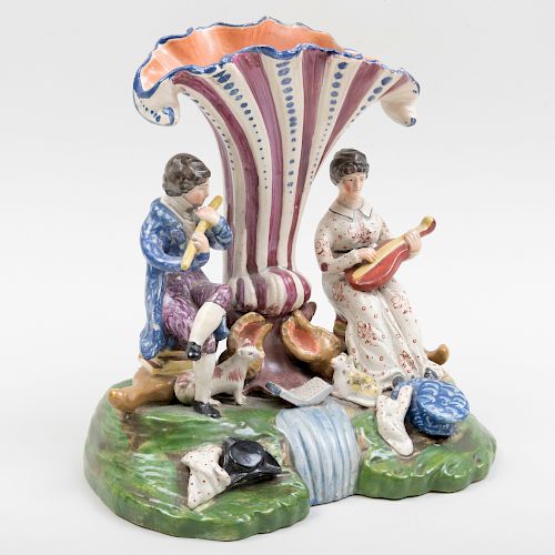 Walton Type Staffordshire Pearlware Spill Vase with Musicians