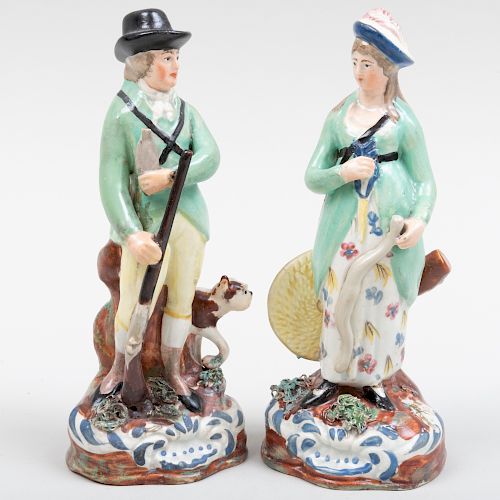 Pair of Staffordshire Pearlware Figures of a Hunter and Companion