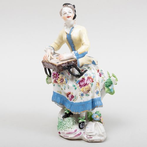 English Porcelain Figure of a Female Musician, Possibly Bow