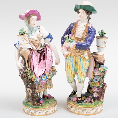 English Porcelain Figure of a Gardener & Companion, Probably Derby