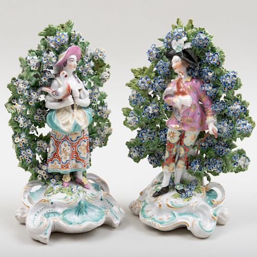 Large Pair of Derby Porcelain Bocage Figures of the Italian Farmers