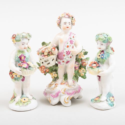 Derby Porcelain Putti with Flowers and a Pair of Porcelain Putti with Flower Baskets