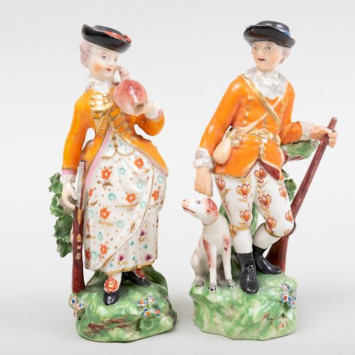 Pair of Derby Porcelain Figures of a Hunter and Companion