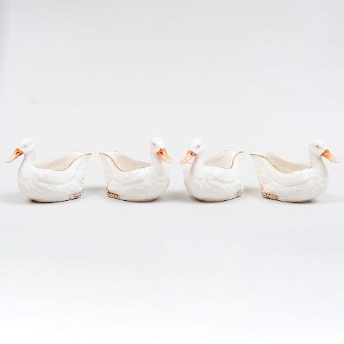 Set of Four Derby Porcelain Duck Form Sauce Boats