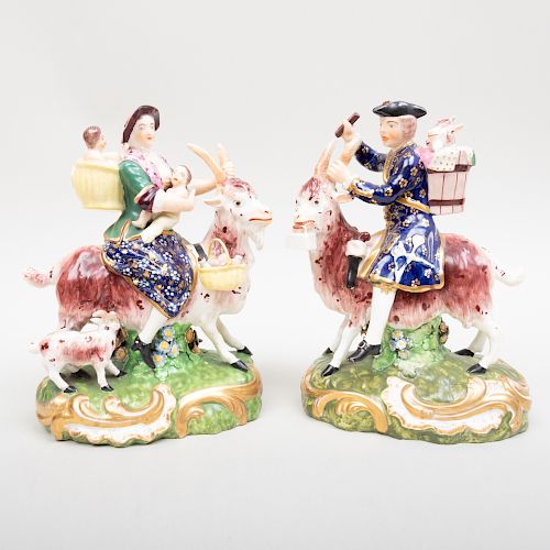 Pair of Derby Figures of the Welsh Tailor and His Wife