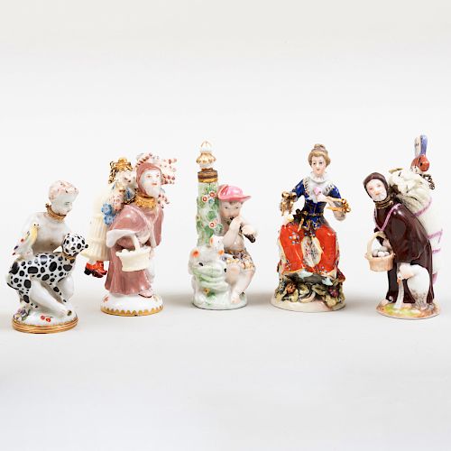 Two Chelsea Porcelain, a Meissen Porcelain, and Two English Porcelain Scent Bottles