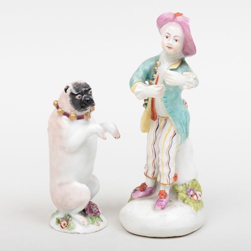 English Porcelain Figure of a Pug and a Boy