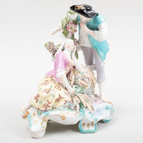 English Porcelain Figure Group of a Courting Couple Emblematic of Summer