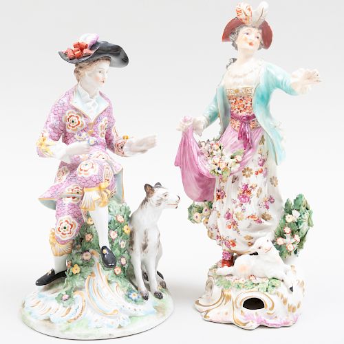 English Porcelain Figure of a Dandy and a Figure of a Shepherdess