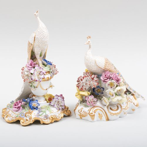 Two Royal Crown Derby Models of Peacocks