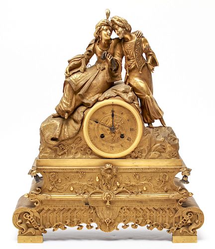 Orientalist Gilt-Bronze Figurative Mantel Clock