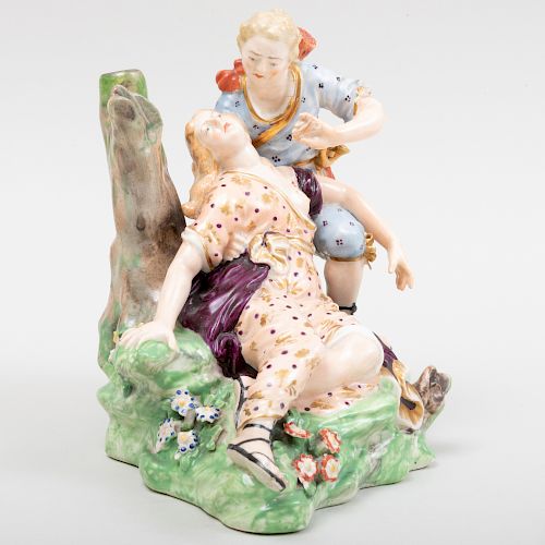 Continental Porcelain Figure Group of Archer and a Maiden with Pierced Breast