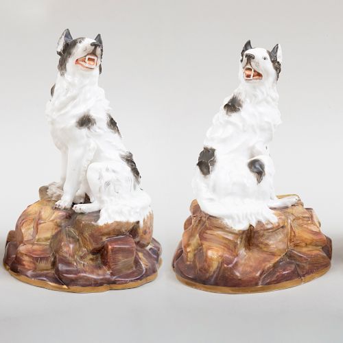 Near Pair of Continental Porcelain Models of Hounds