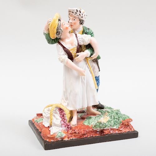 Continental Faience Figure Group of a Soldier and a Maiden